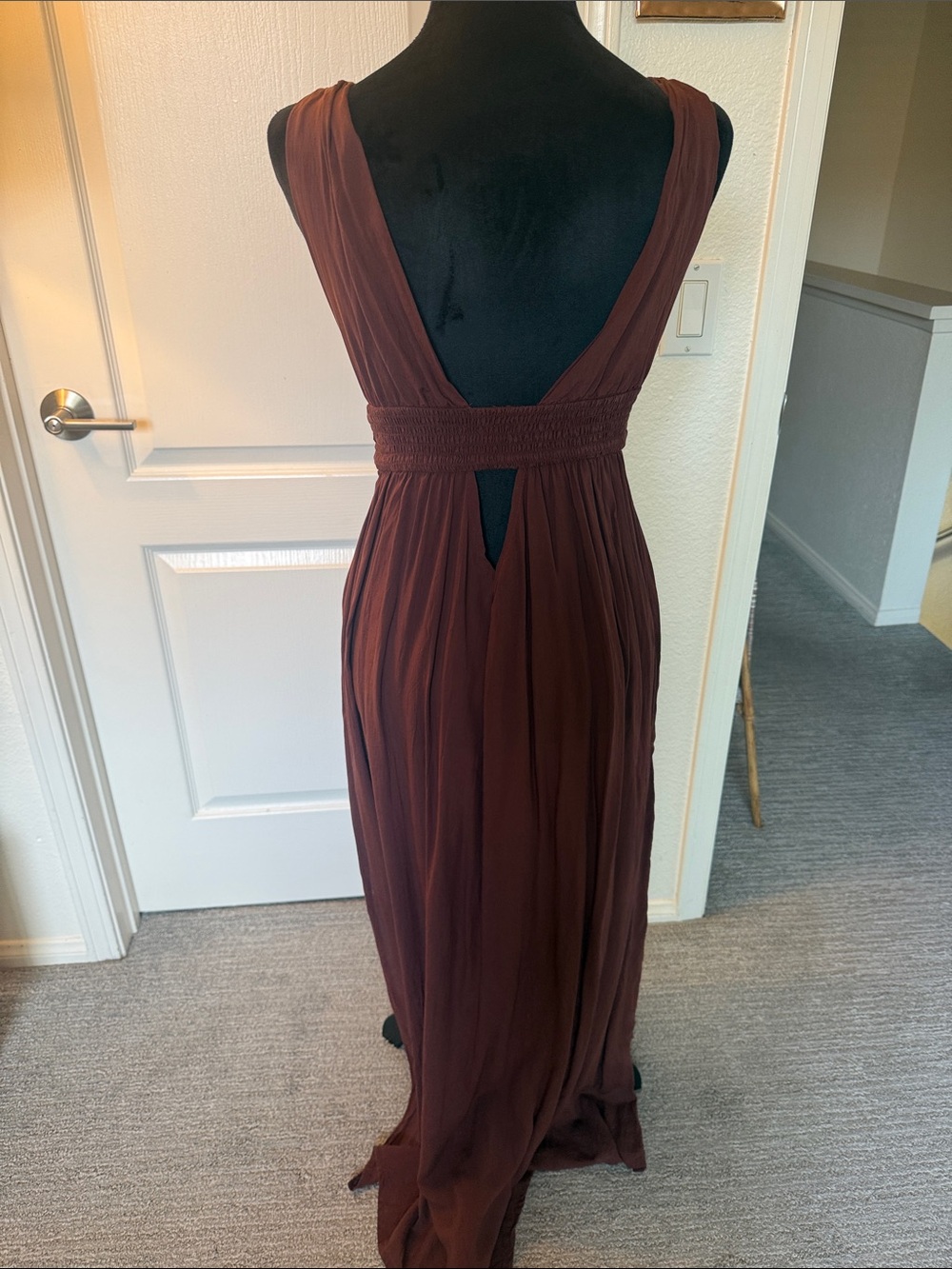 Indah Deep Brown Sleeveless Maxi Dress with Plunging V-Neck - Picture 3 of 4